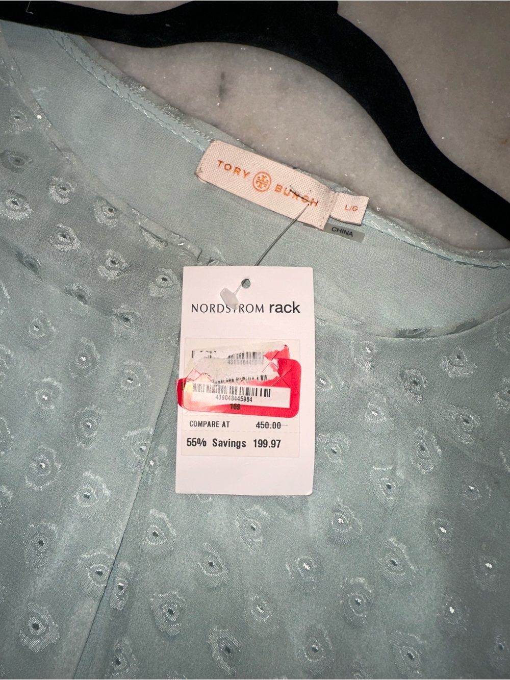 Tory Burch NWT Silk Size Large Mint Green Elastic Waist Dress - Picture 9 of 13
